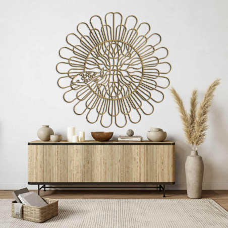 Fekete HDF lapból faragott, négyfogú halas mandala 3D-s képe