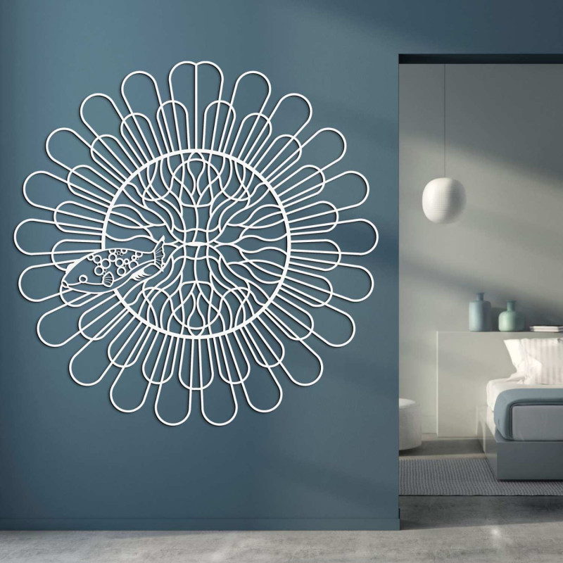 Részletes lézerrel vágott mandala hallal, mint modern 3D dekoráció