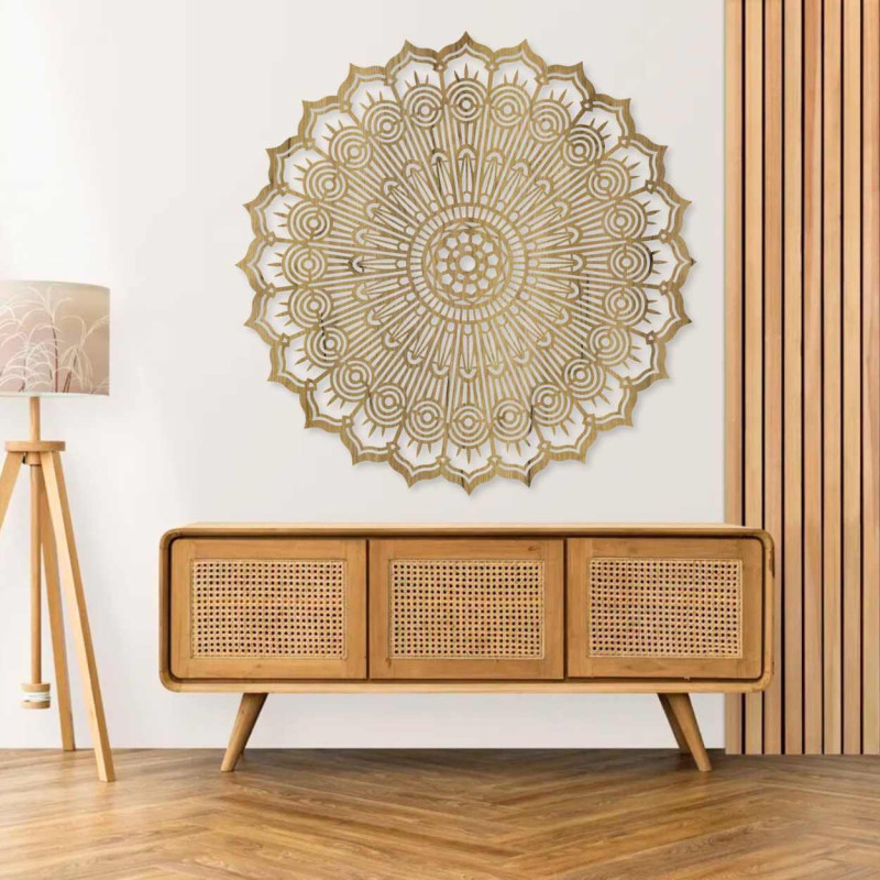 Luxus 3D-s mandala fából, lézerrel vágva. Modern fali dísz bohém stílusban, belső térbe.