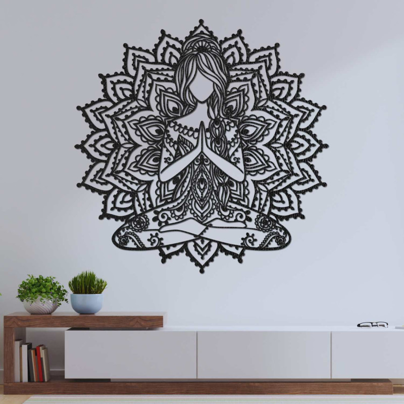 3D-s fa jóga mandala festmény - stílusos faldekoráció a nappaliba.