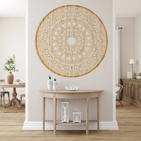 Modern kör alakú, fából készült mandala festmény a nappaliba