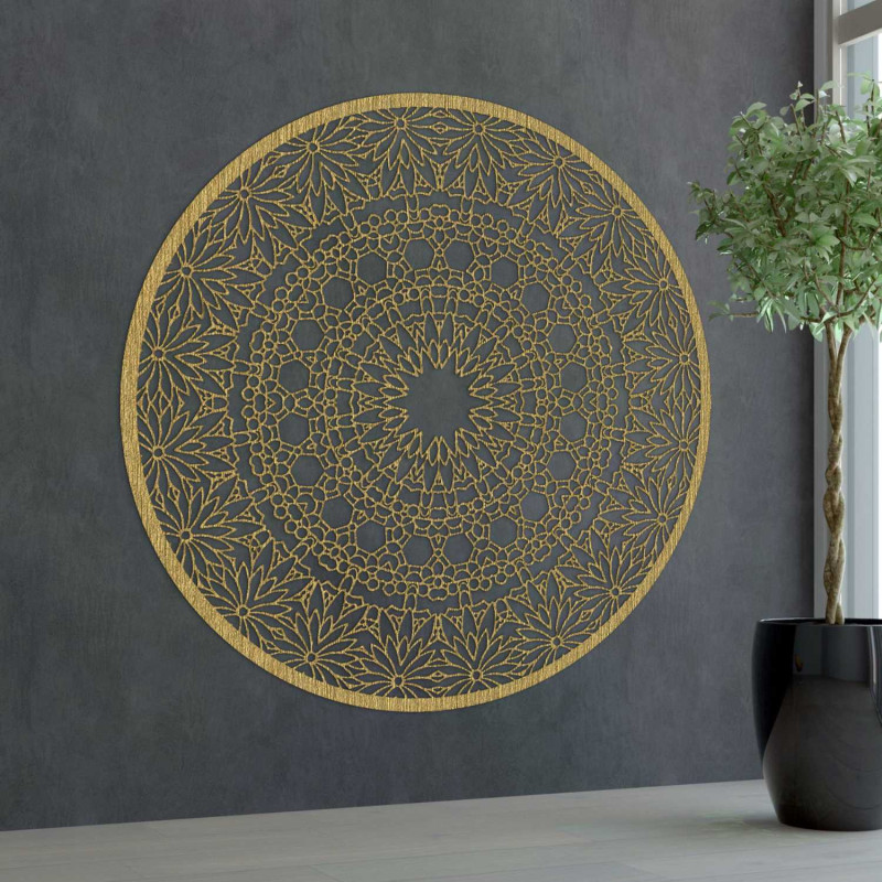 Tervezői mandala a falon precíz geometrikus mintával