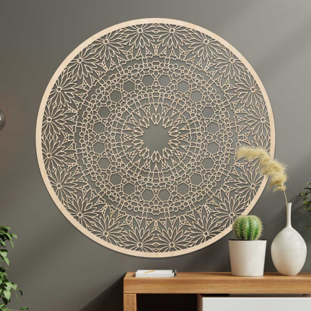 Tervezői mandala a falon precíz geometrikus mintával