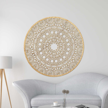 Modern faldekoráció mandala természetes fából