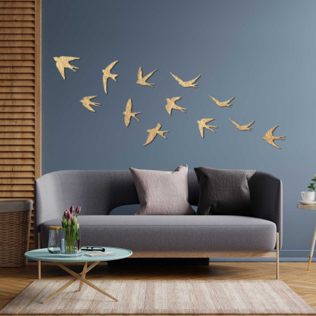 Fából készült fali dekorációk repülő madarak | FLOCK