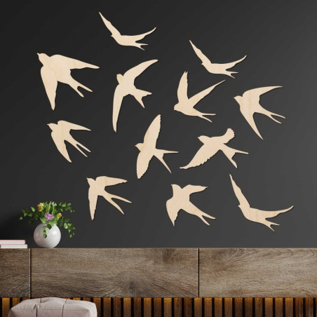 Fából készült fali dekorációk repülő madarak | FLOCK