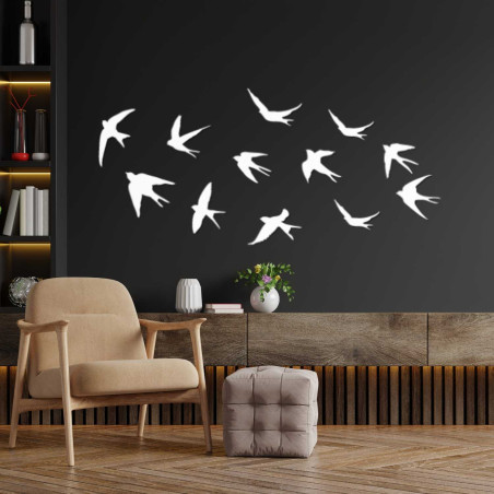 Fából készült fali dekorációk repülő madarak | FLOCK