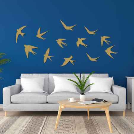 Fából készült fali dekorációk repülő madarak | FLOCK