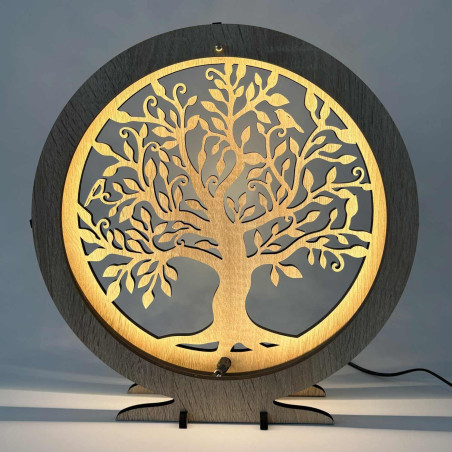 LED lámpa az Élet Fájához, fából, meleg megvilágítással, asztalra