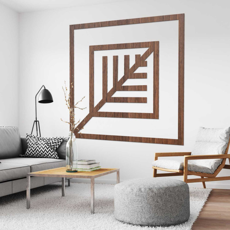 Elegáns faldekoráció geometrikus mintával, fából