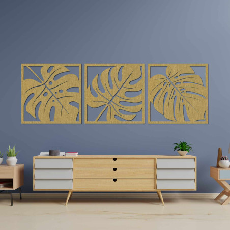 Elegáns, háromrészes, fából készült szörnyecske modern belső térbe