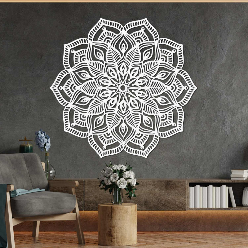 Elegáns, fából készült mandala, mint harmóniát és békét árasztó faldekoráció