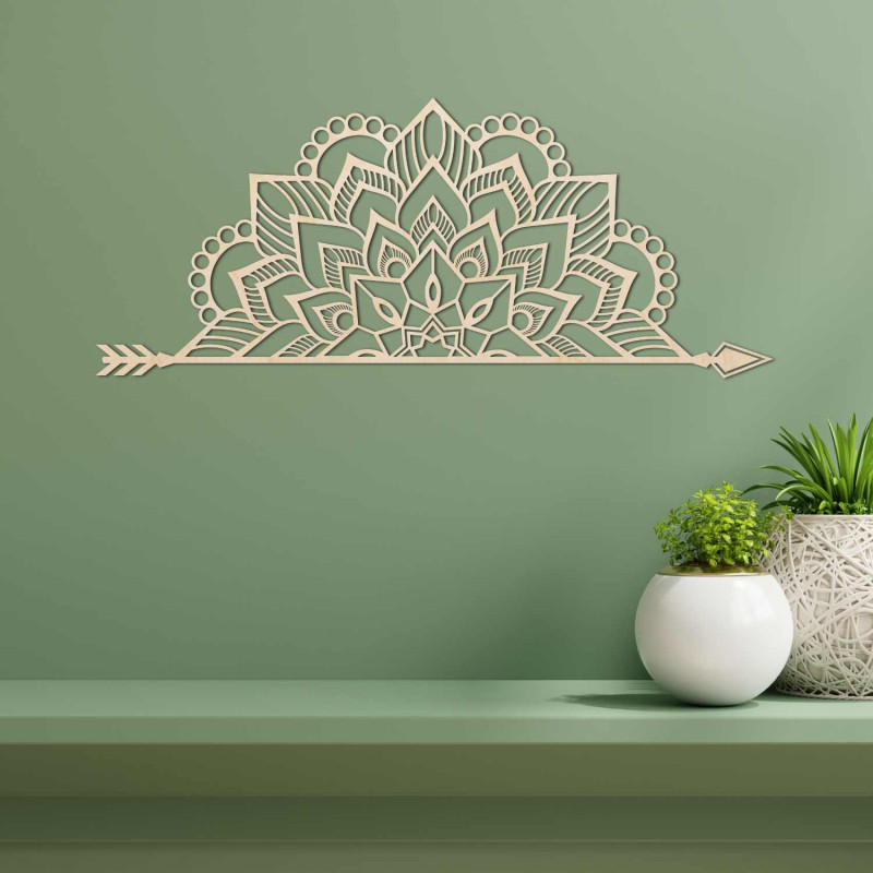 Minimalista fa mandala részletes díszítéssel, mint dizájner faldekoráció