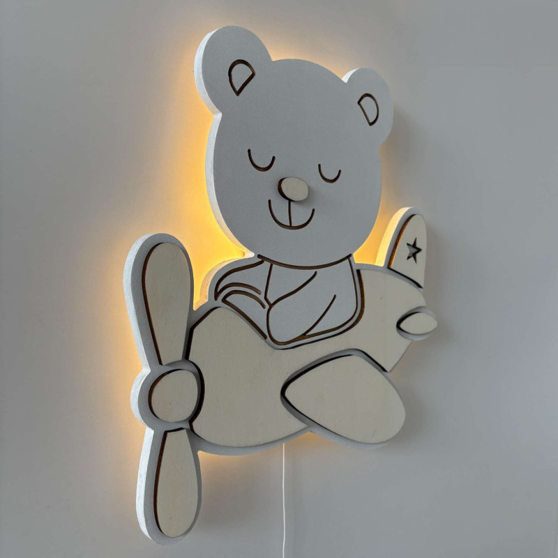 Dekoratív LED lámpa Teddy Bear Pilot, gyerekszobákba, játszószobákba és hálószobákba egyaránt alkalmas
