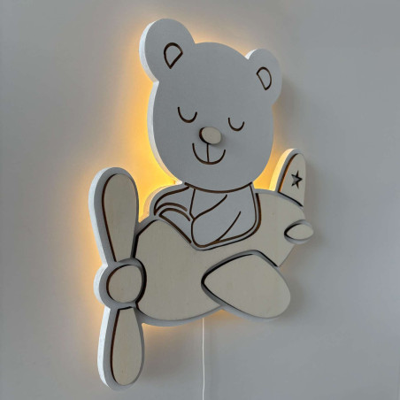Dekoratív LED lámpa Teddy Bear Pilot, gyerekszobákba, játszószobákba és hálószobákba egyaránt alkalmas