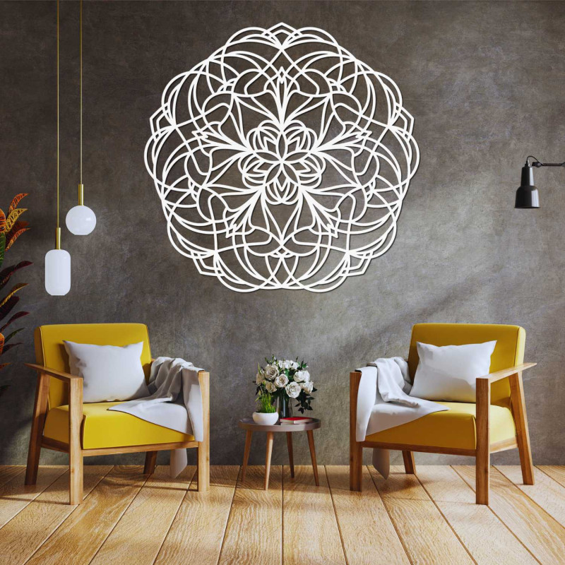 Természetes fából készült fali mandala modern belső térbe