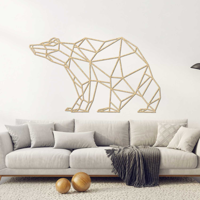 Modern, fából készült dekorációs medve geometrikus stílusban