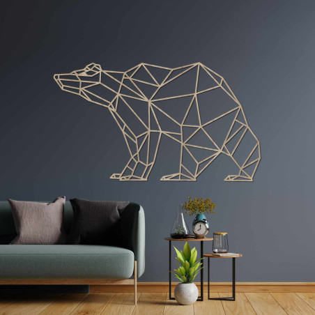 Lézerrel faragott medve kép modern geometrikus stílusban.