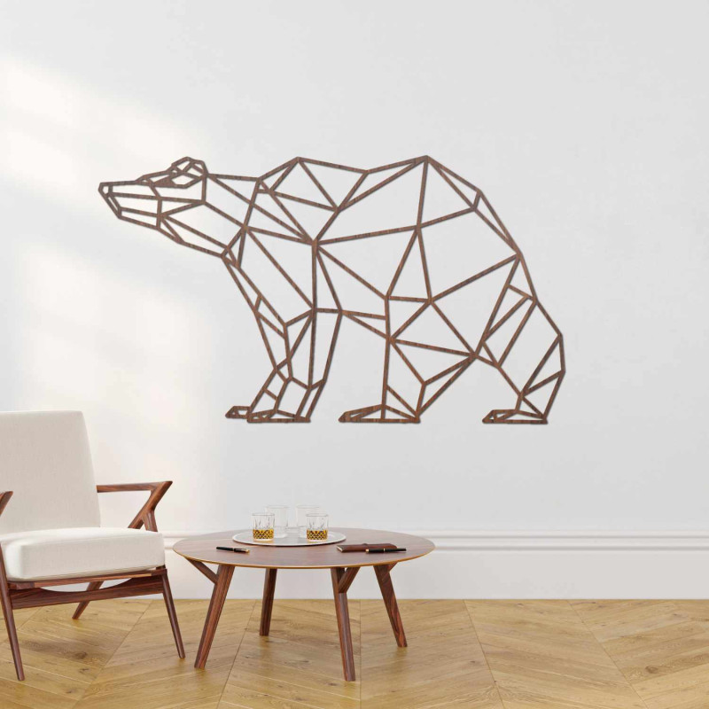Lézerrel faragott medve kép modern geometrikus stílusban.