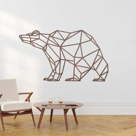 Lézerrel faragott medve kép modern geometrikus stílusban.