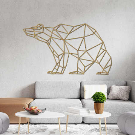 Lézerrel faragott medve kép modern geometrikus stílusban.