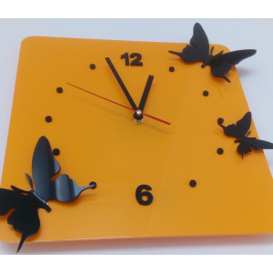Modern wall clock Butterflies - Color: yellow, black Size: 30x30 cm I SENTOP FL-z29
