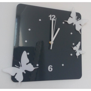 Modern wall clock made of plastic-Butterflies, Color: Gray, white, Size: 30x30 cm
