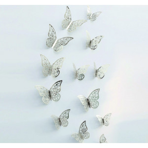 Divatos matrica pillangó ezüst, 1 szett - 12db