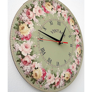 Vintage wooden wall clock, circle: Fi: 30 cm