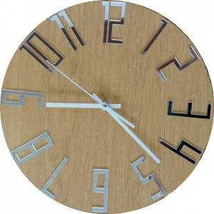 Modern wall clock numbers Oak - Silver I SENTOP