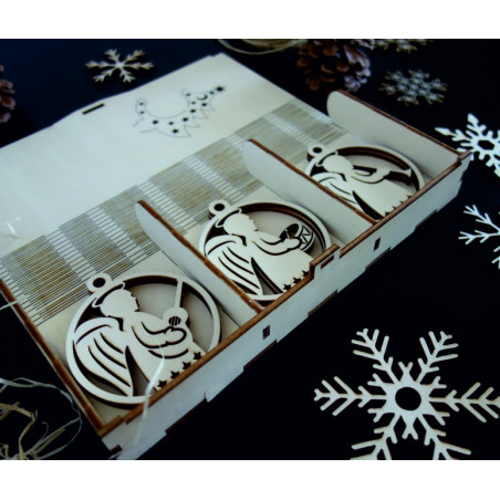 Vintage fából készült karácsonyi díszek, A készlet 18 darabot tartalmaz