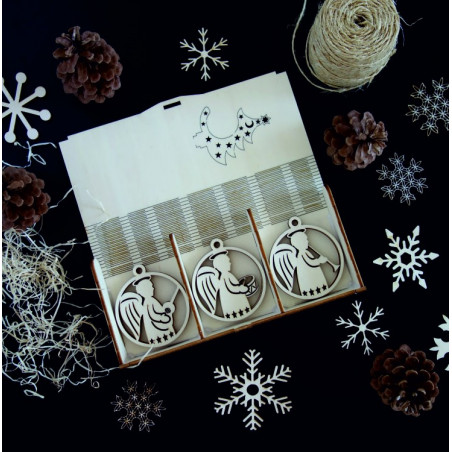 Vintage fából készült karácsonyi díszek, A készlet 18 darabot tartalmaz