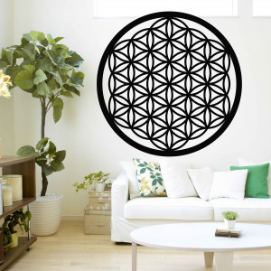 Mandala wooden painting on a plywood wall - Flower of life.