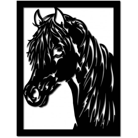 Faragott rétegelt lemezből készült falfestmény, lófej
