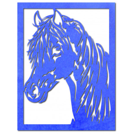 Faragott rétegelt lemezből készült falfestmény, lófej