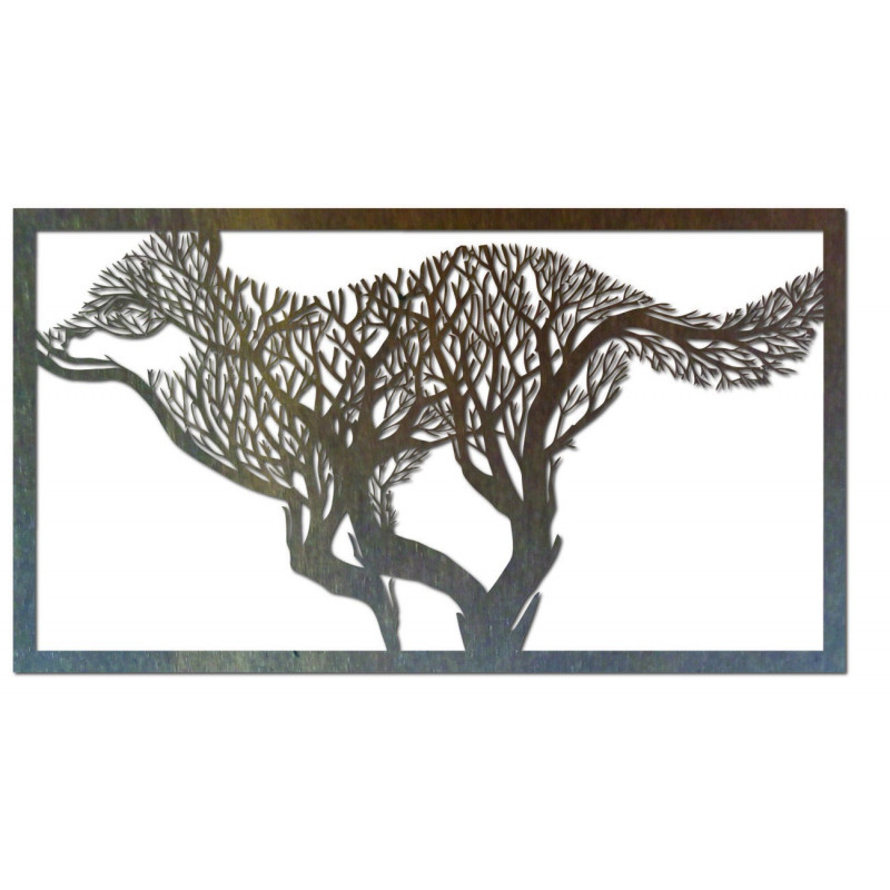 Faragott falfestmény egy kutya fából készült...